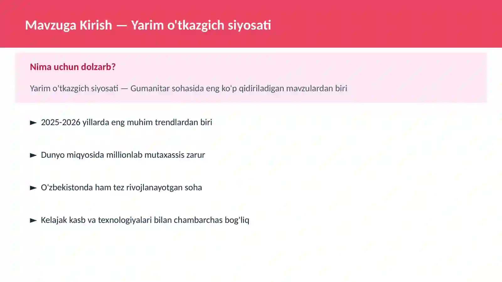 Yarim o'tkazgich siyosati 2