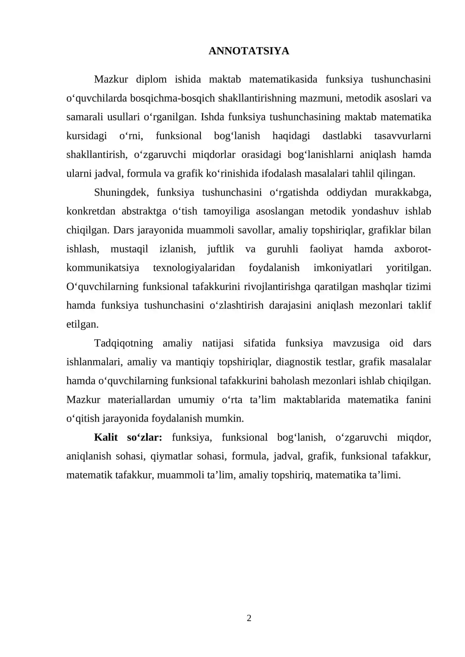Maktab matematikasida funksiya tushunchasini bosqichma-bosqich shakllantirish metodikasi 2