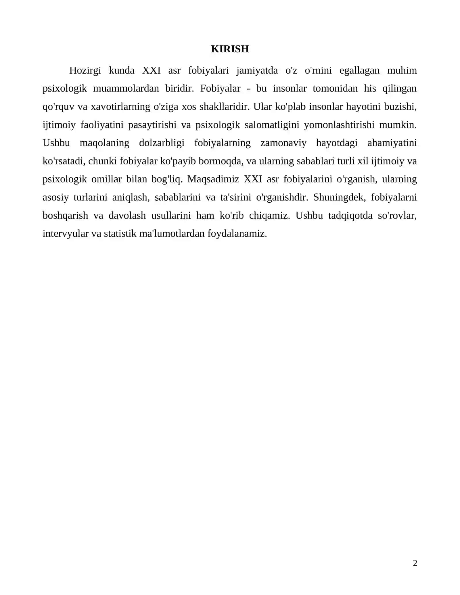 XXI asr fobiyalari: Psixologik tahlil va yechimlar 2