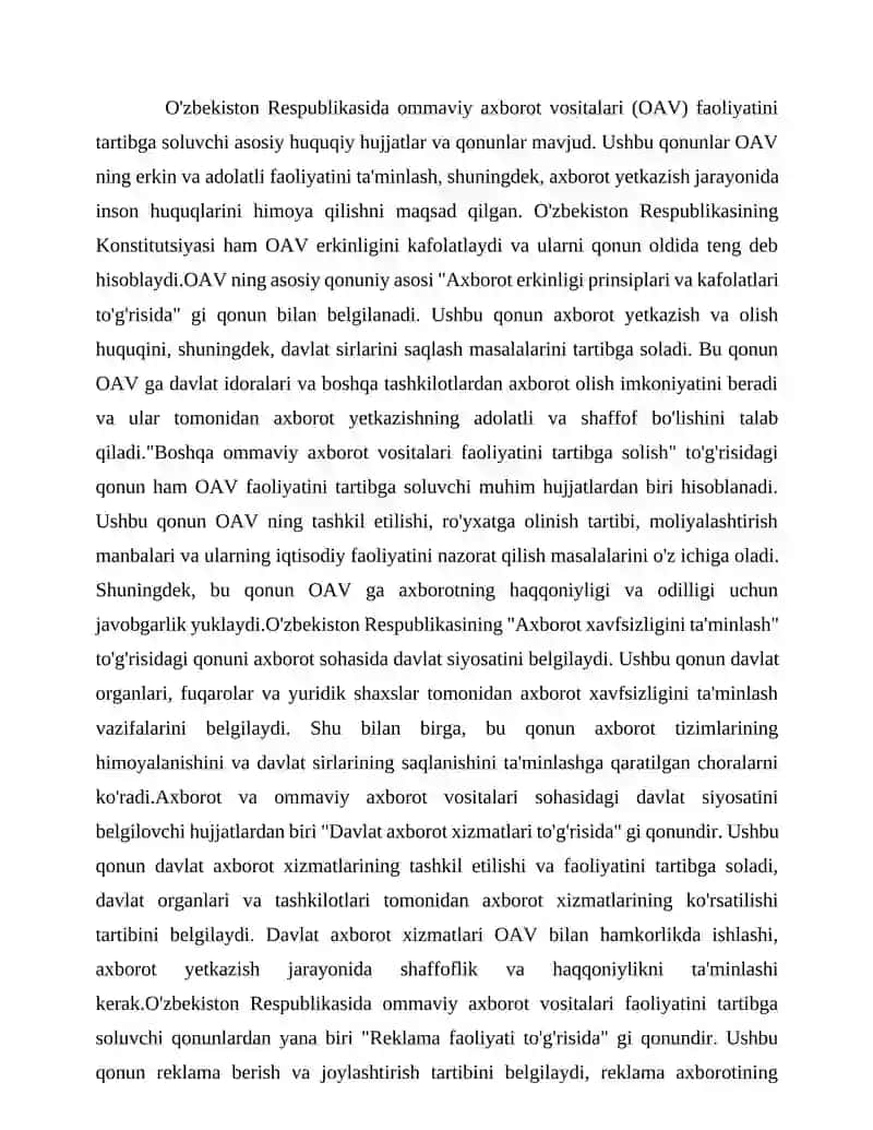 Ommaviy axborot vositalarining faoliyati (o'zgarish va muammolar) 2