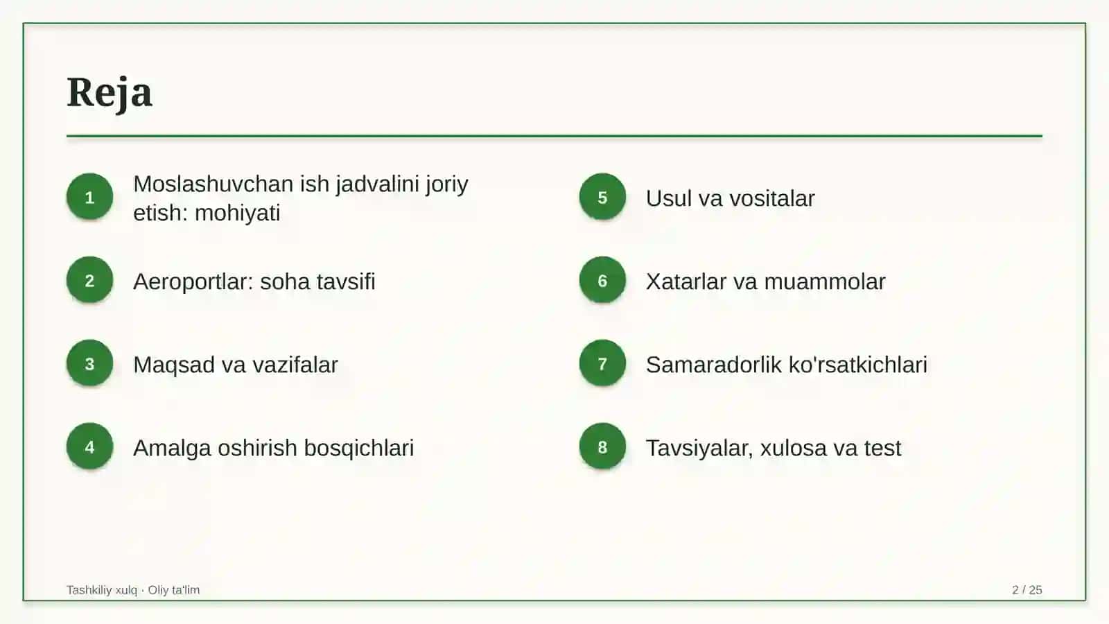 Aeroportlarda moslashuvchan ish jadvalini joriy etish 2
