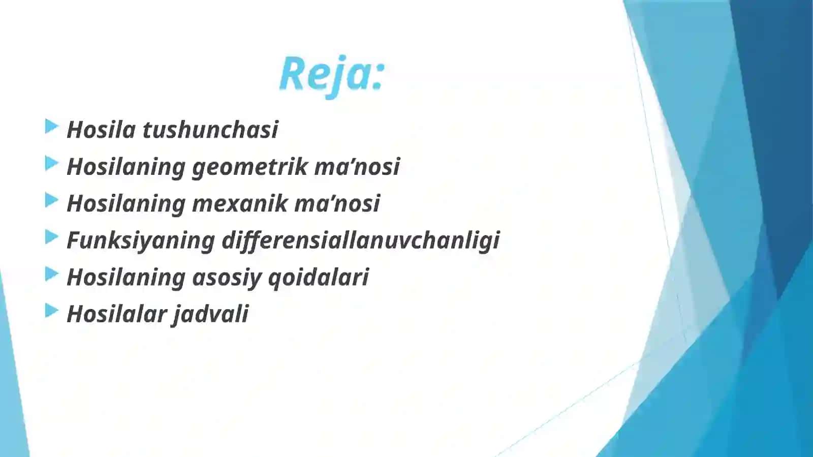 Funksiya hosilasi, uning geometrik va iqtisodiym ma’nosi (ma’ruza) 2