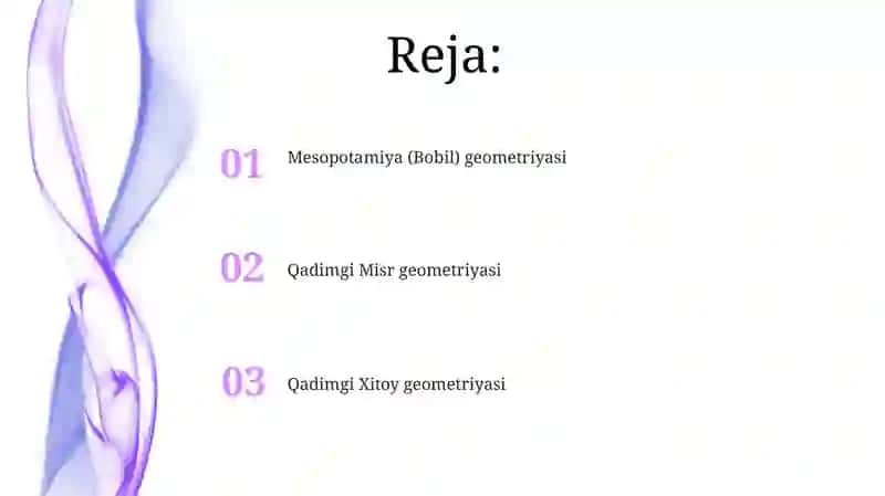 Geometriyaning rivojlanish tarixi (Misr,Bobil, Xitoy, Hindiston va Oʻrta Osiyo) 2