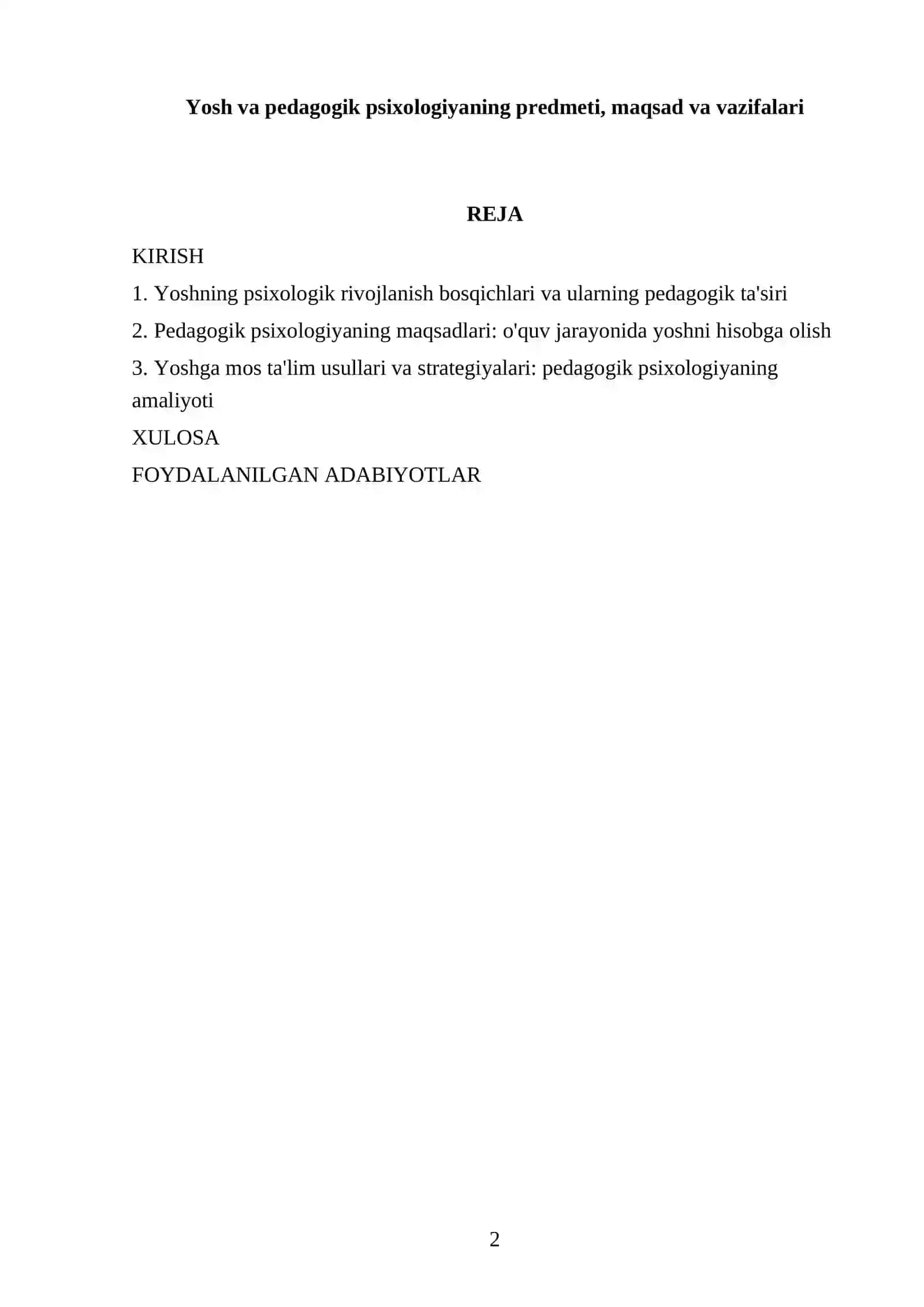 Yosh va pedagogik psixologiyaning predmeti, maqsad va vazifalari 2