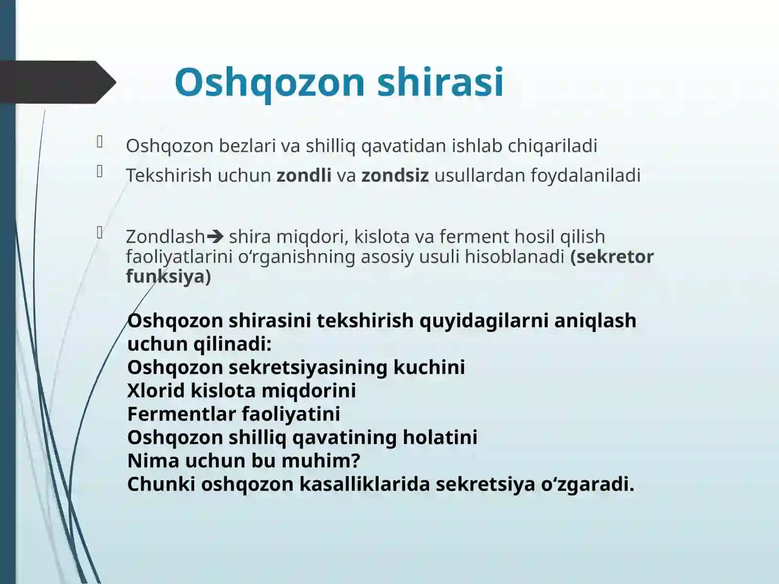 OSHQOZON Shirasini tekshirish 2