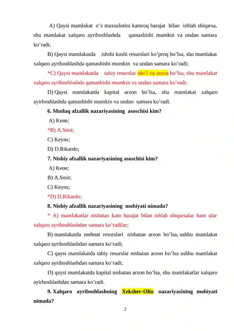 JAHON IQTISODIYOTI VA XALQARO IQTISODIY MUNOSABATLAR 2