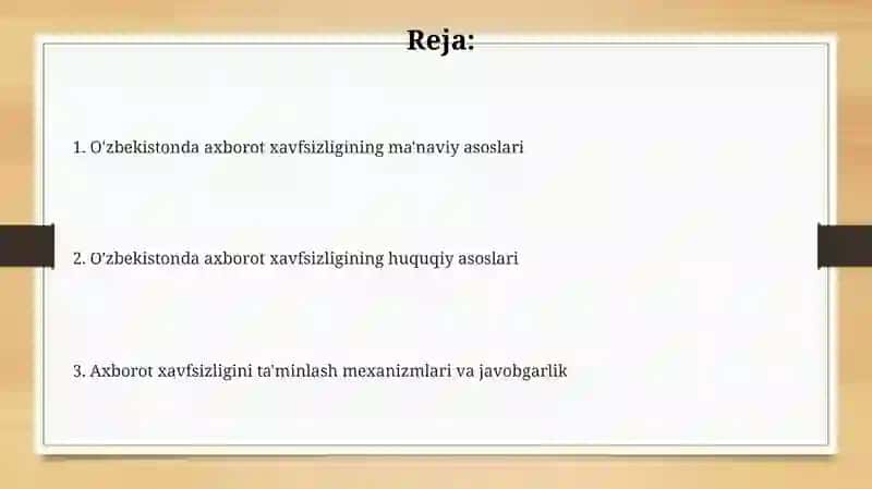 O'zbekistonda axborot xavsizligining ma'naviy va xuquqiy asoslari 2