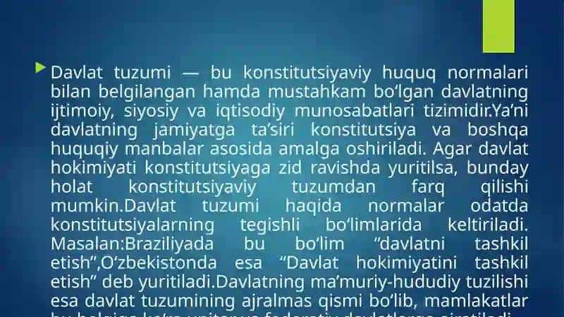 Jahon mamlakatlarining davlat tuzimi va ularni baholash 2