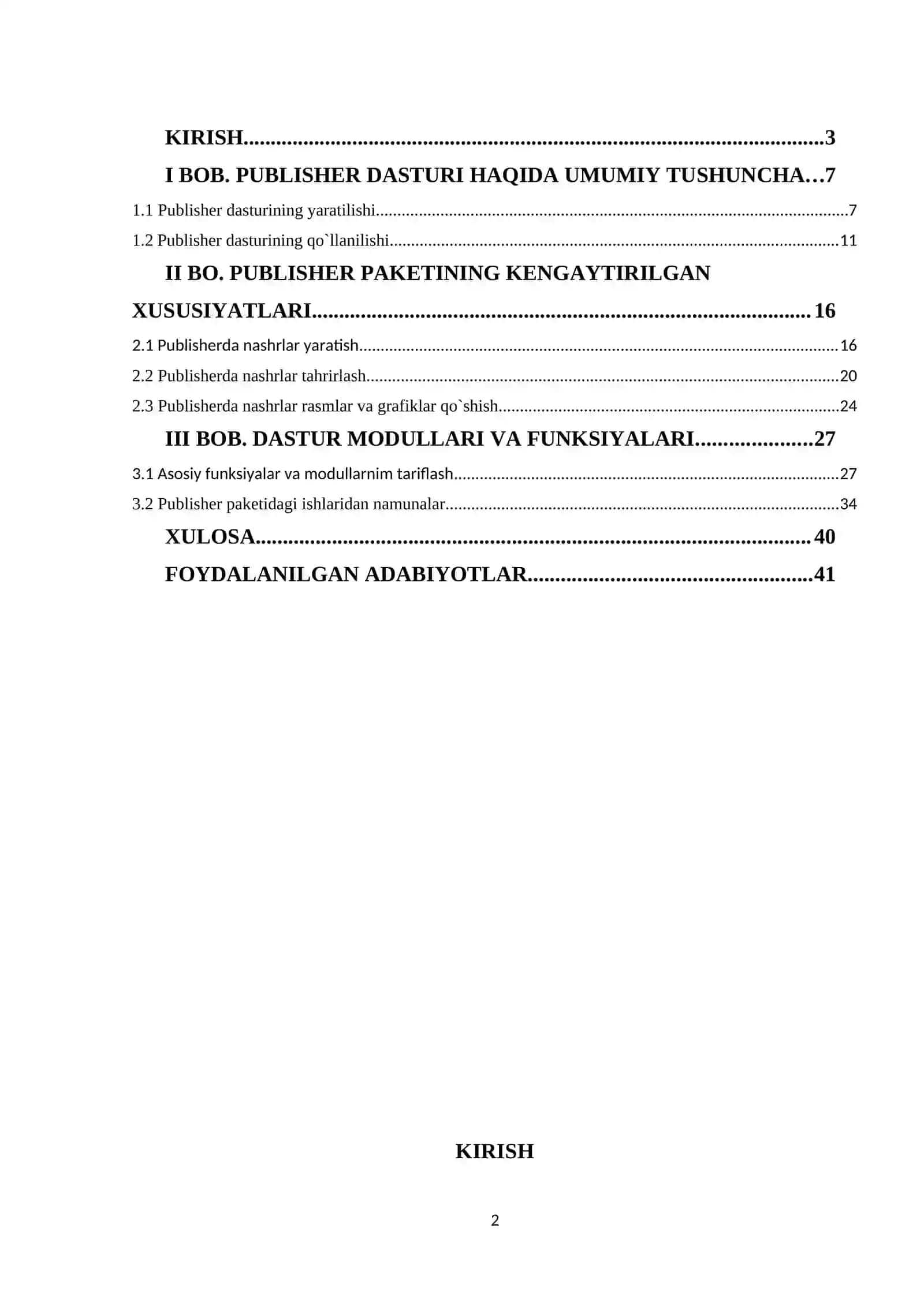 PUBLISHER PAKETINING ASOSIY FUNKSUYALARI 2