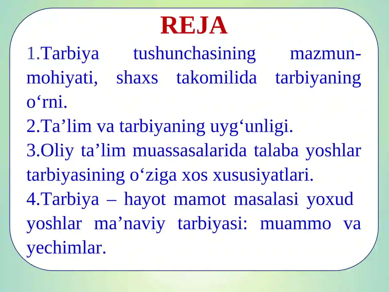 TARBIYA – HAYOT-MAMOT MASALASI 2