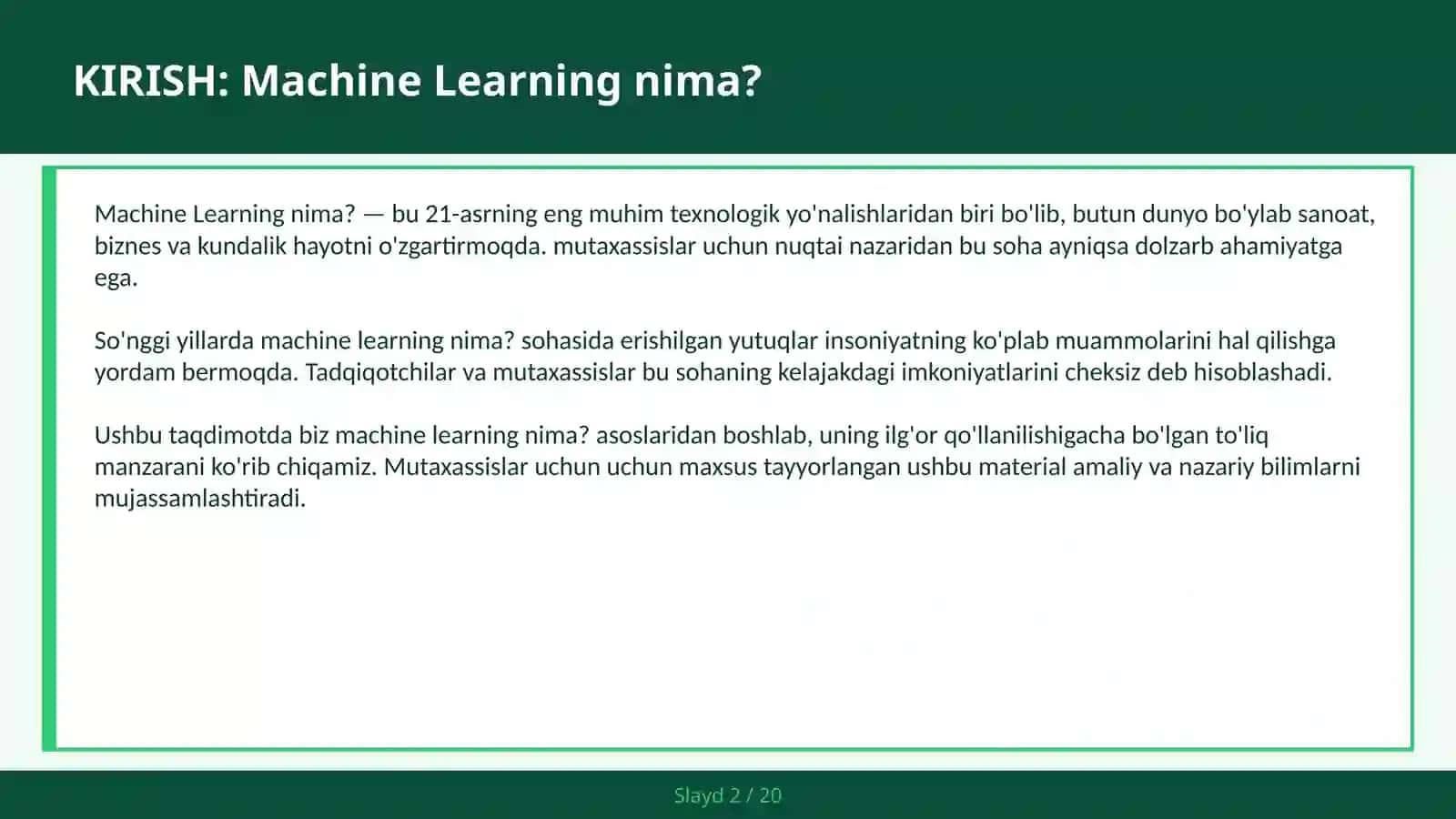 MACHINE LEARNING NIMA? 2