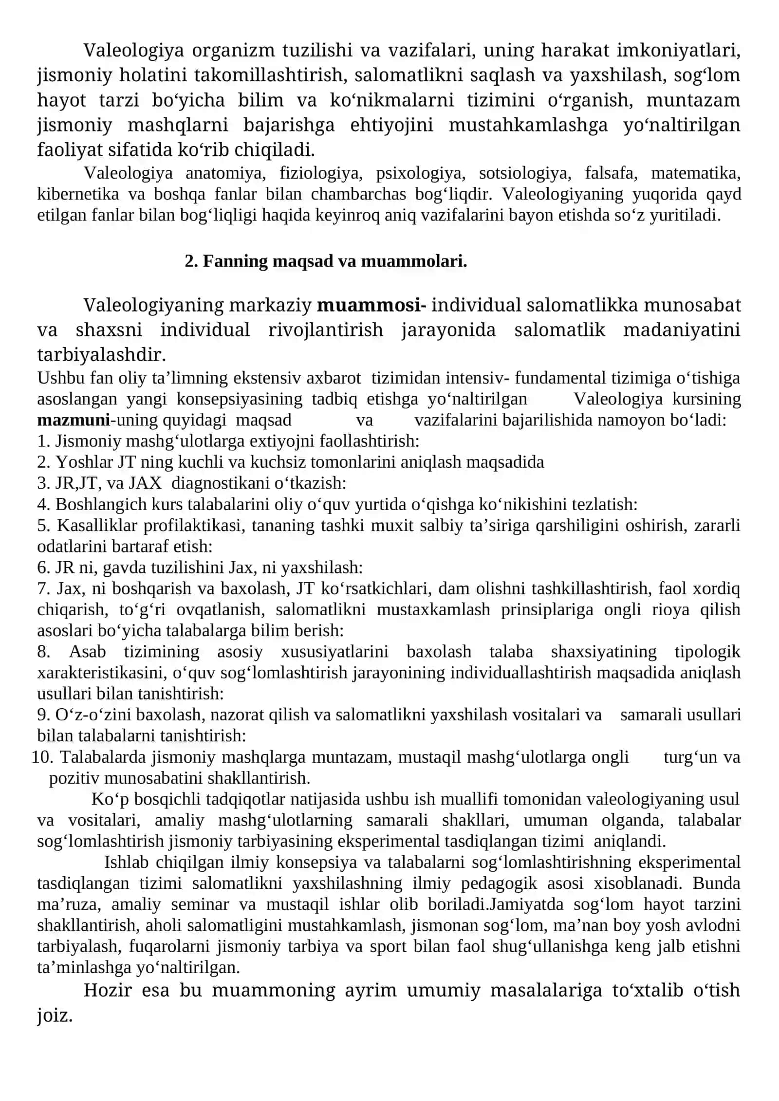 Valeologiya fanining tarixi ,maqsadi va muammolari, vazifalari. Valeologiya fanining uslublari. Valeologiya fanining asoschilari 2