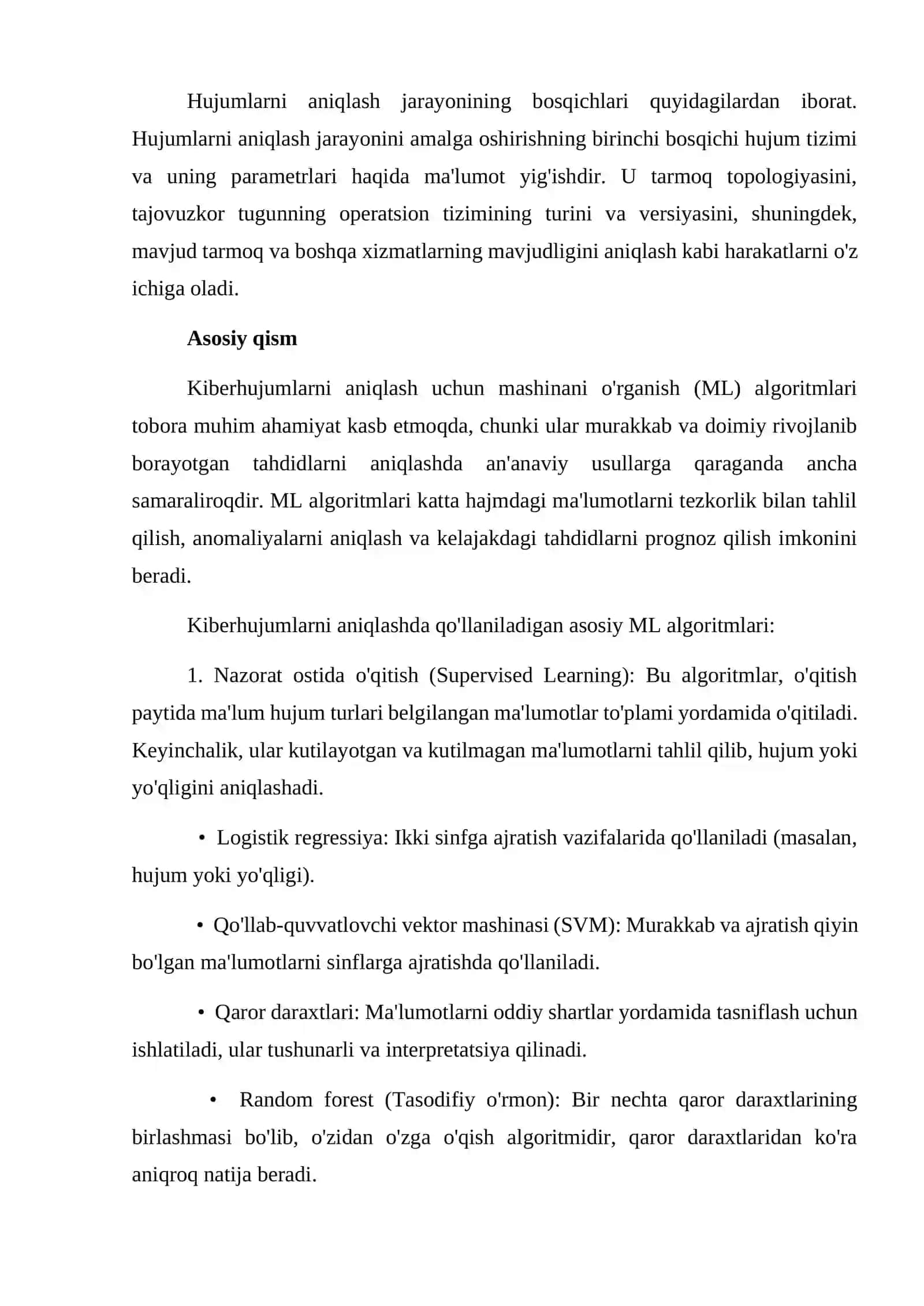 Kiberhujumlarni aniqlash uchun mashinasozlikni o'rganish algoritimlari 2