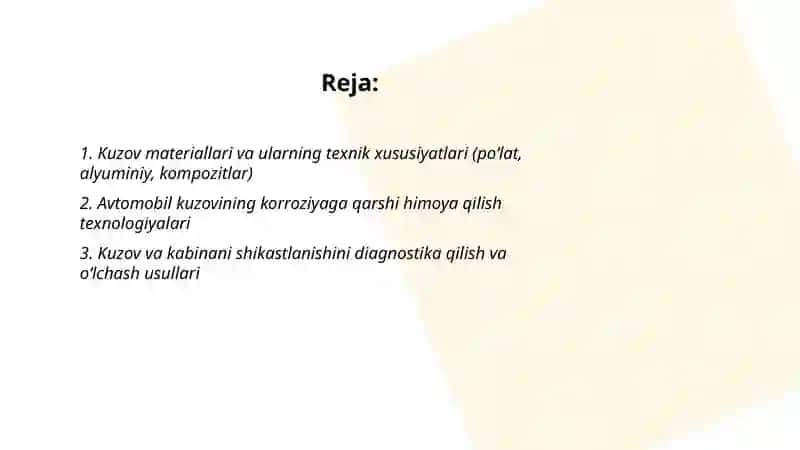Avtomobillarning kuzovi va kabinalarini ta’mirlash ishlari texnologiyasi 2