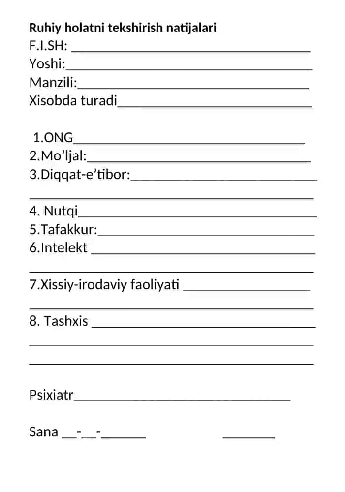 Ruhiy holatni tekshirish natijalari 2