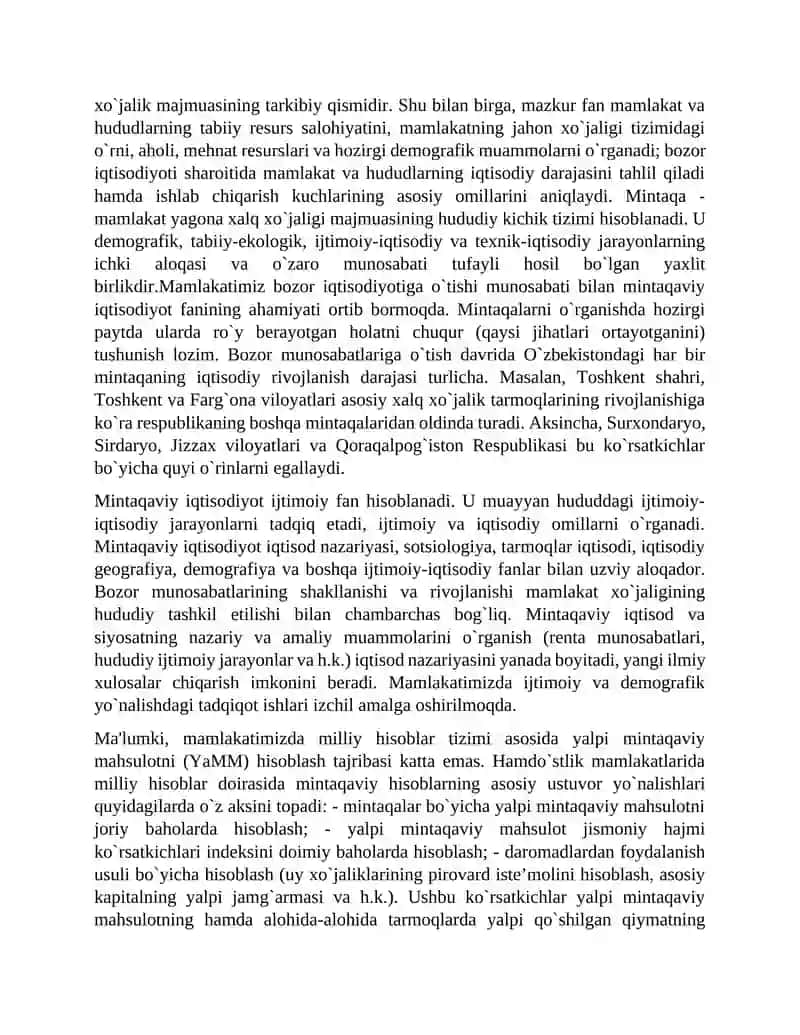 Mintaqaviy iqtisodiyot fanining maqsadi va vazifalari 2