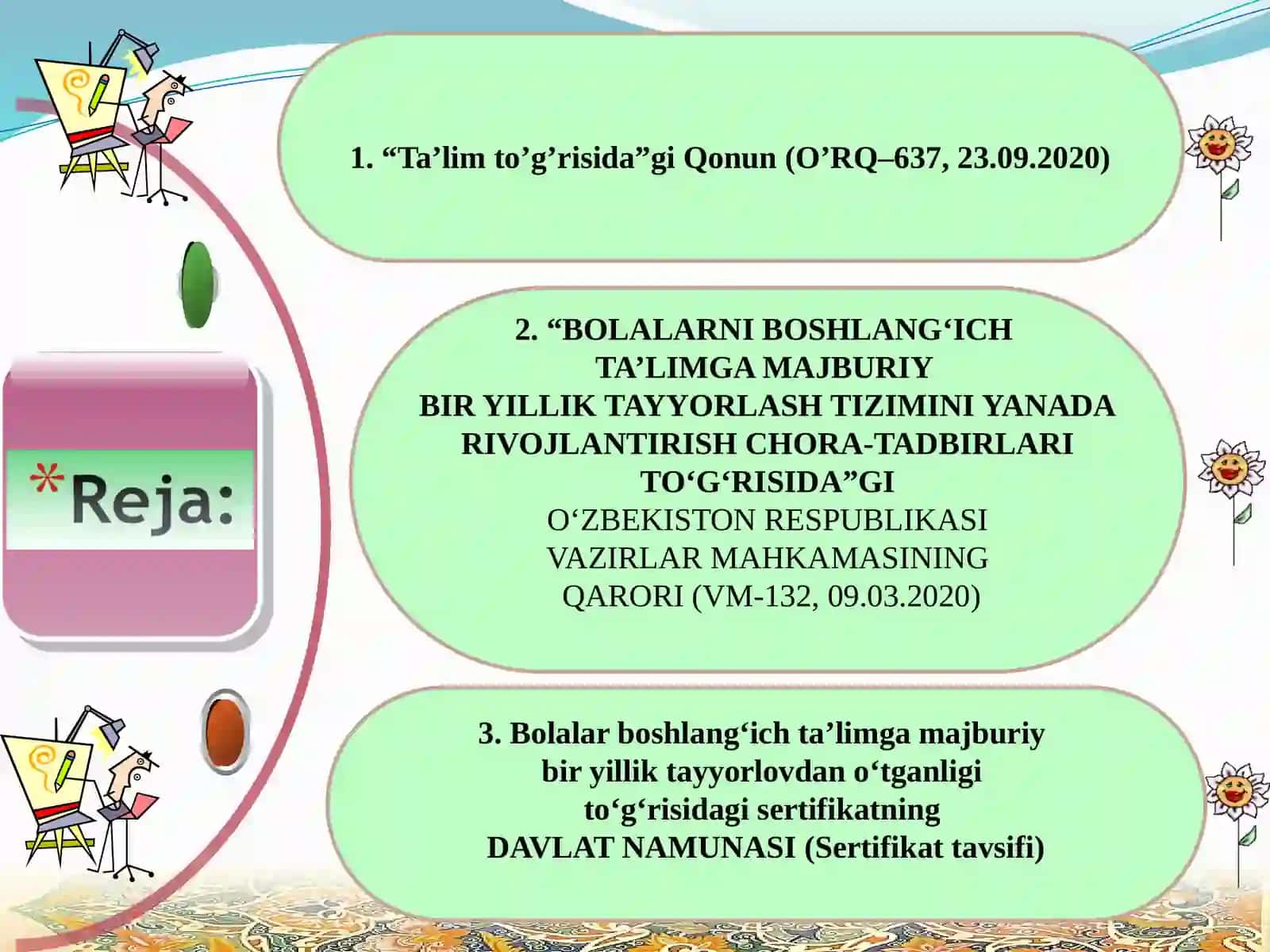 “TA’LIM TARBIYA JARAYONINING MAZMUNI” MAVZUSIDAGI TAQDIMOTI 2