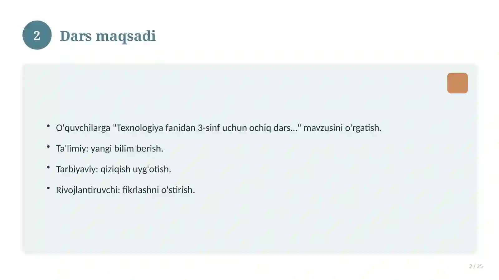 Texnologiya fanidan 3-sinf uchun ochiq dars ishlanmasi 2