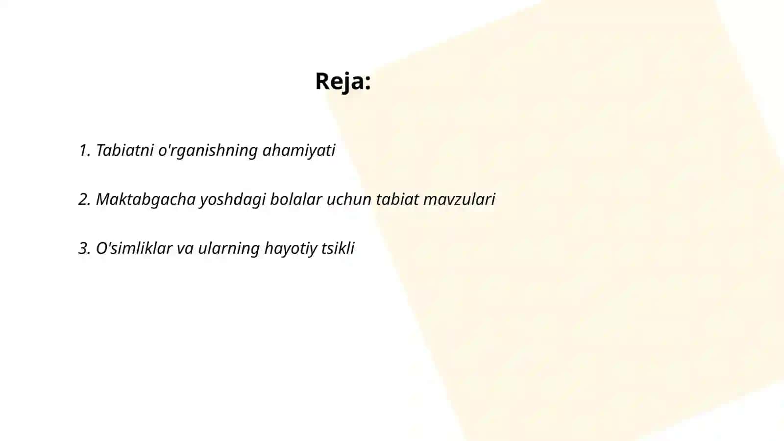 Maktabgacha ta'lim tashkilotlarida tabiat bilan tanishtirish mashg'ulotlarni tahlil qilish 2