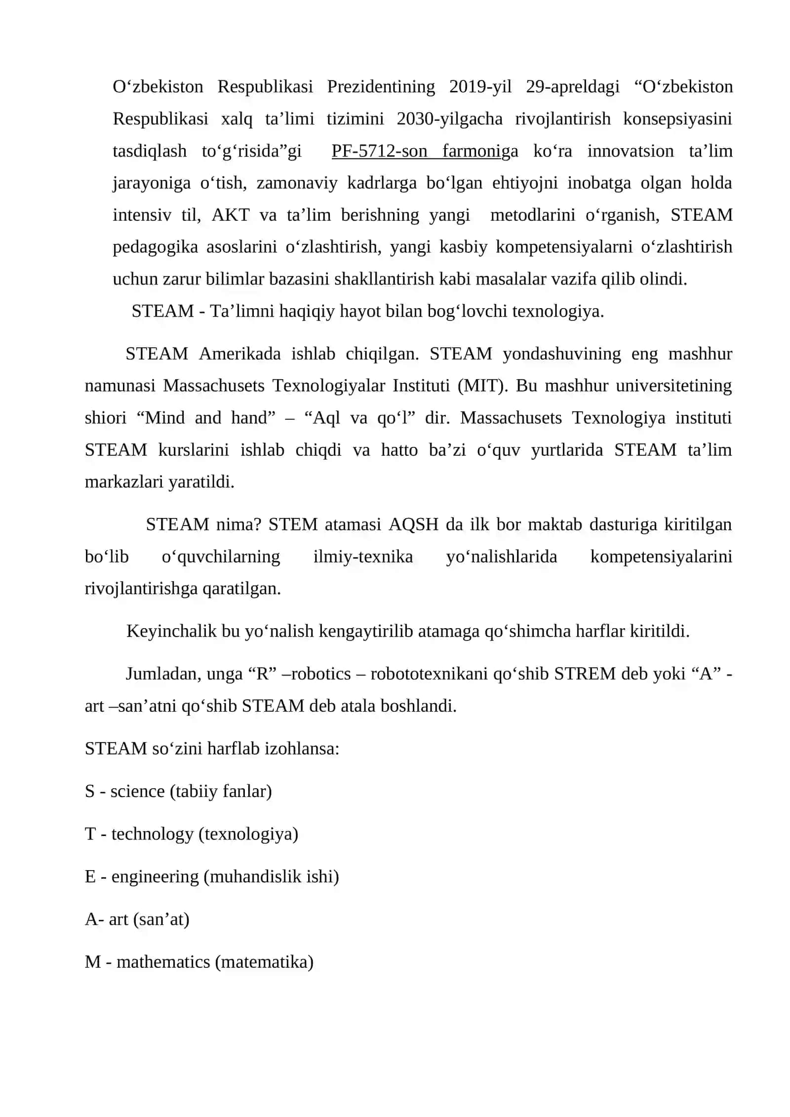 BOSHLANG‘ICH TA’LIM O‘QITUVCHISINING PEDAGOGIK MAHORATI, TEXNOLOGIYA VA INNOVATSIYALAR O'QUV MODULI: MURAKKAB LARNI STEAM YONDASHUVI ASOSIDA O‘RGATISH USULLARI 2