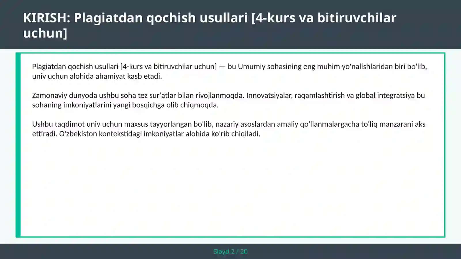 Plagiatdan qochish usullari [4-kurs va bitiruvchilar uchun] 2