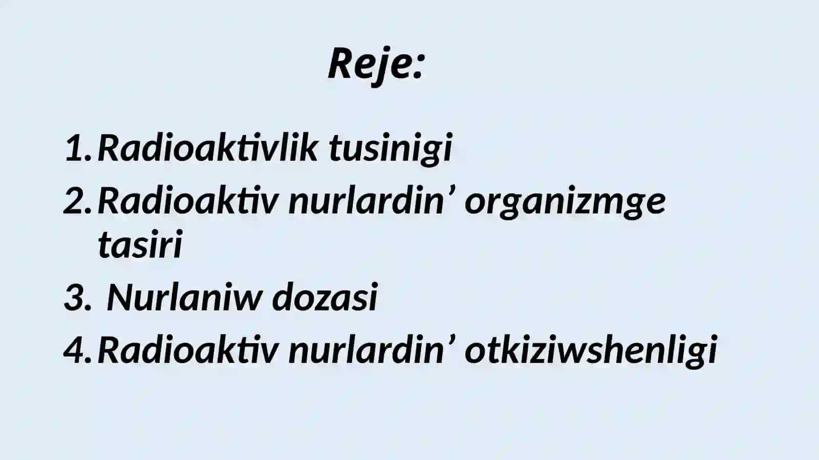 Radioaktiv nurlardin’ organizimge tasiri Nurlaniw dozasi 2