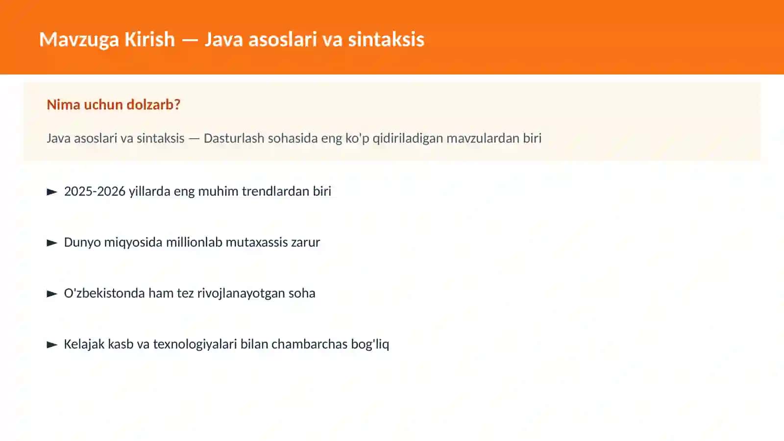 Java asoslari va sintaksis 2