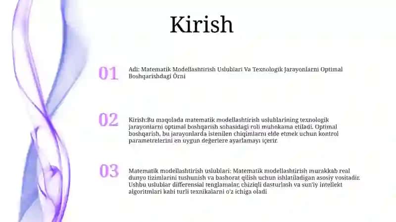 Matematik Modellashtirish Uslublari Va Texnologik Jarayonlarni Optimal Boshqarishdagi Órni 2
