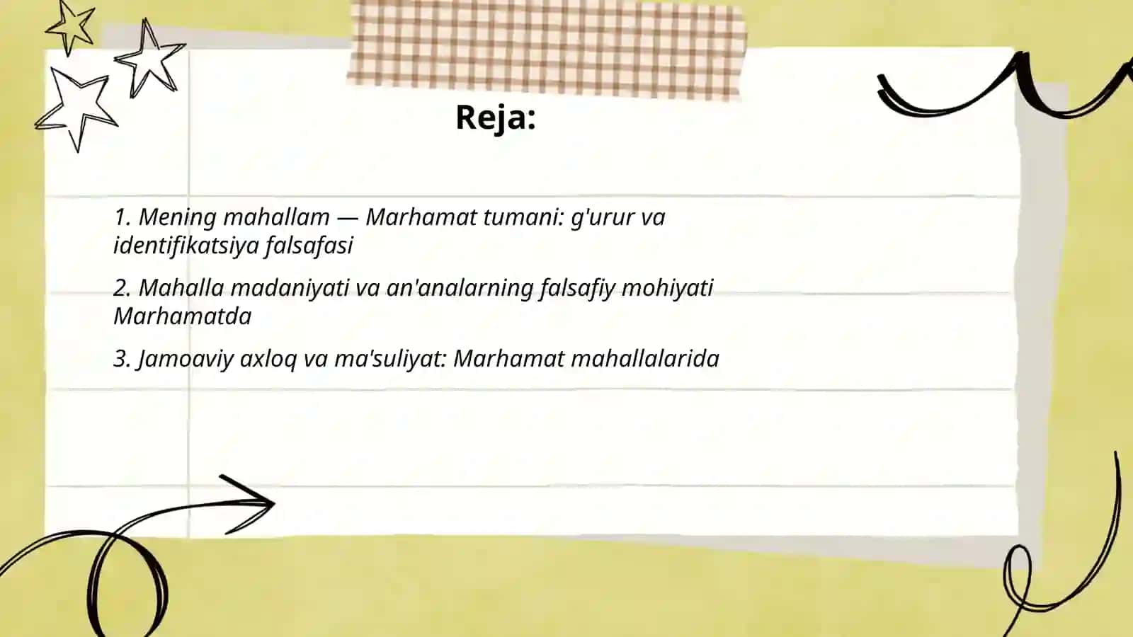 "Mening Mahallam mening faxrim" Andijon viloyati Marhamat tumani haqda 2