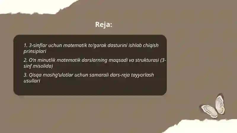 Matematikadan toʻgarak,oʻn minutliklar, konkurs bellashuvlar,va mashgʻulotlarni tayyorlash va oʻtkazish metodikasi(3-sinf misolida) 2