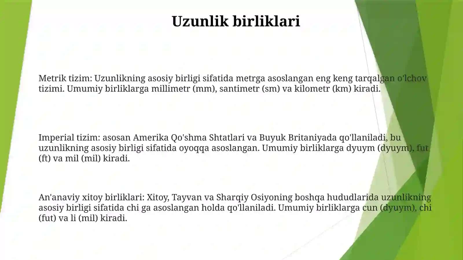 Uzunlik Va Yuza O'lchov Birliklari Haqida Malumot 2