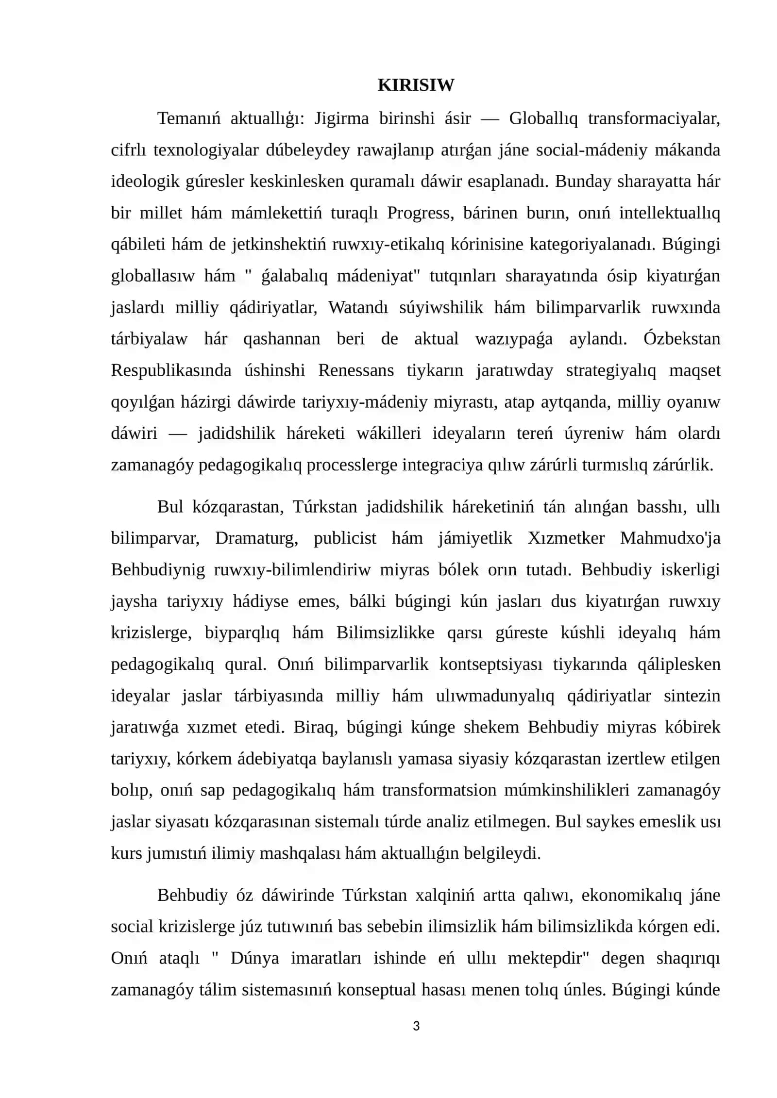 Jaslar tárbiyasında Maxmudxo’ja Behbudiydiń mánáwiy miyraslarınan paydalanıw 2
