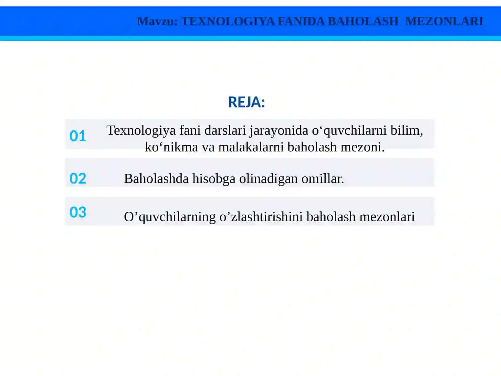 TEXNOLOGIYA FANIDA BAHOLASH MEZONLARI 2
