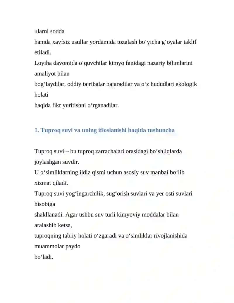 Tuproq suvining ifloslanishida ion bog'lanishli birikmalarni aniqlash va ularni tozalash 2