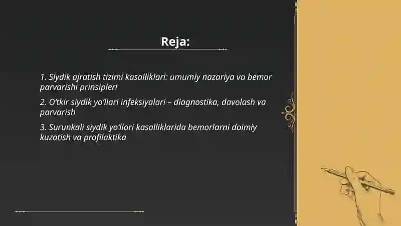 Siydik ajratish tizimi kassaliklarida bemorlar parvarishi va kuzatish 2