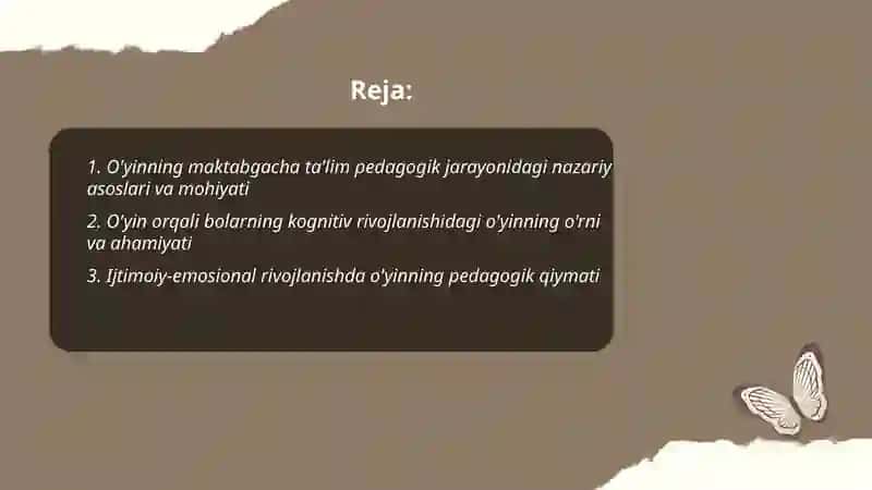 O'yinning maktabgacha ta'lim tashkiloti pedagogik jarayonidagi o'rni va ahamiyati 2