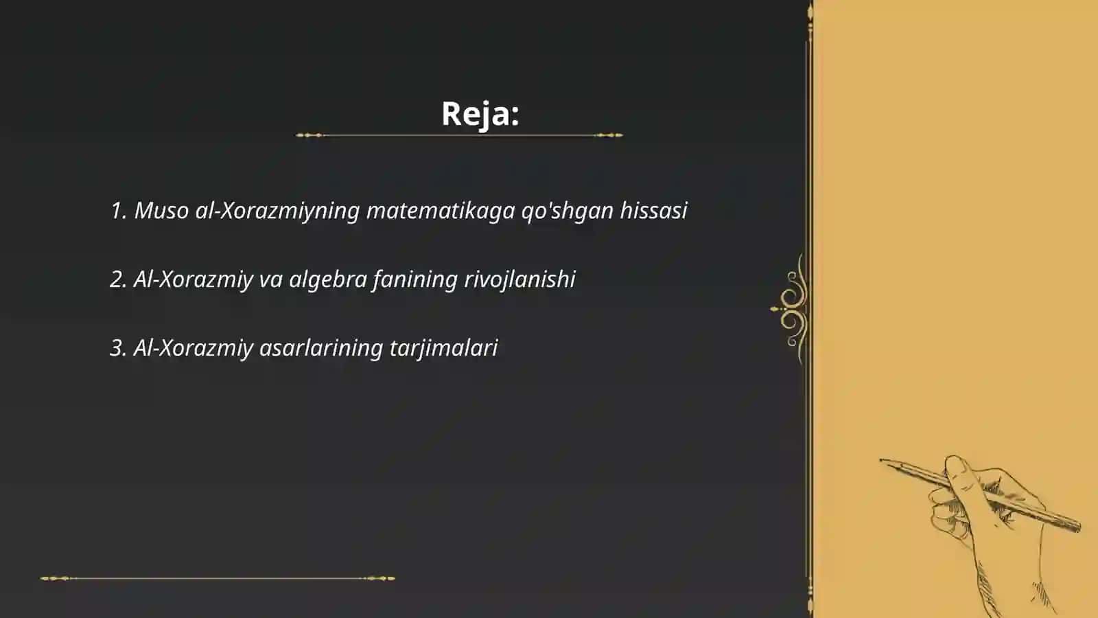 Muso al-Xorazmiyning matematikaga qo'shgan hissasi 2