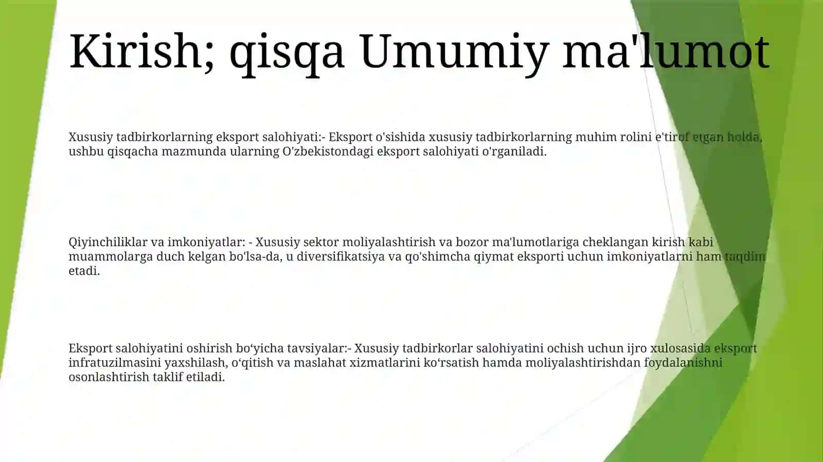 Xususiy Tadbirkorlik SubyektlariningEksportiSalohiyati 2