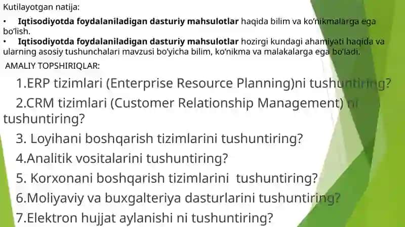 Iqtisodiyotda foydalaniladigan dasturiy mahsulotlar 2