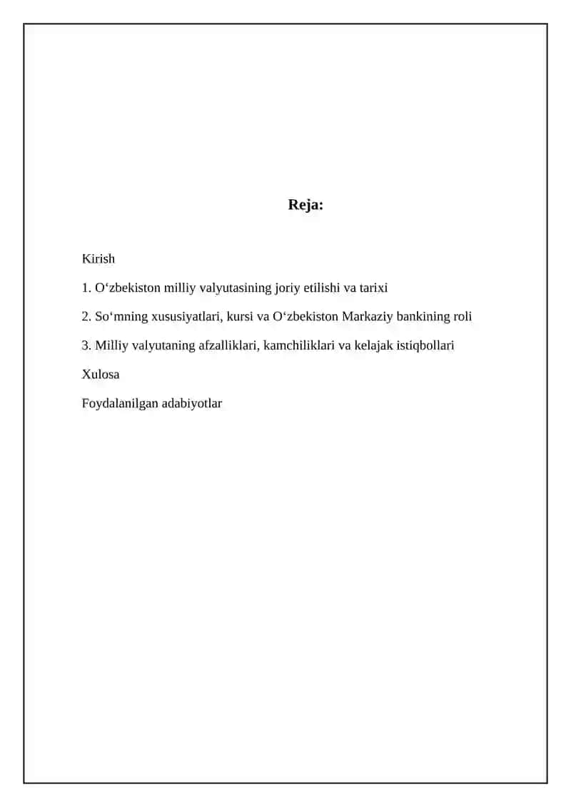 O'zbekiston Respublikasi milliy valyutasi va uning ta'sis etilishi 2