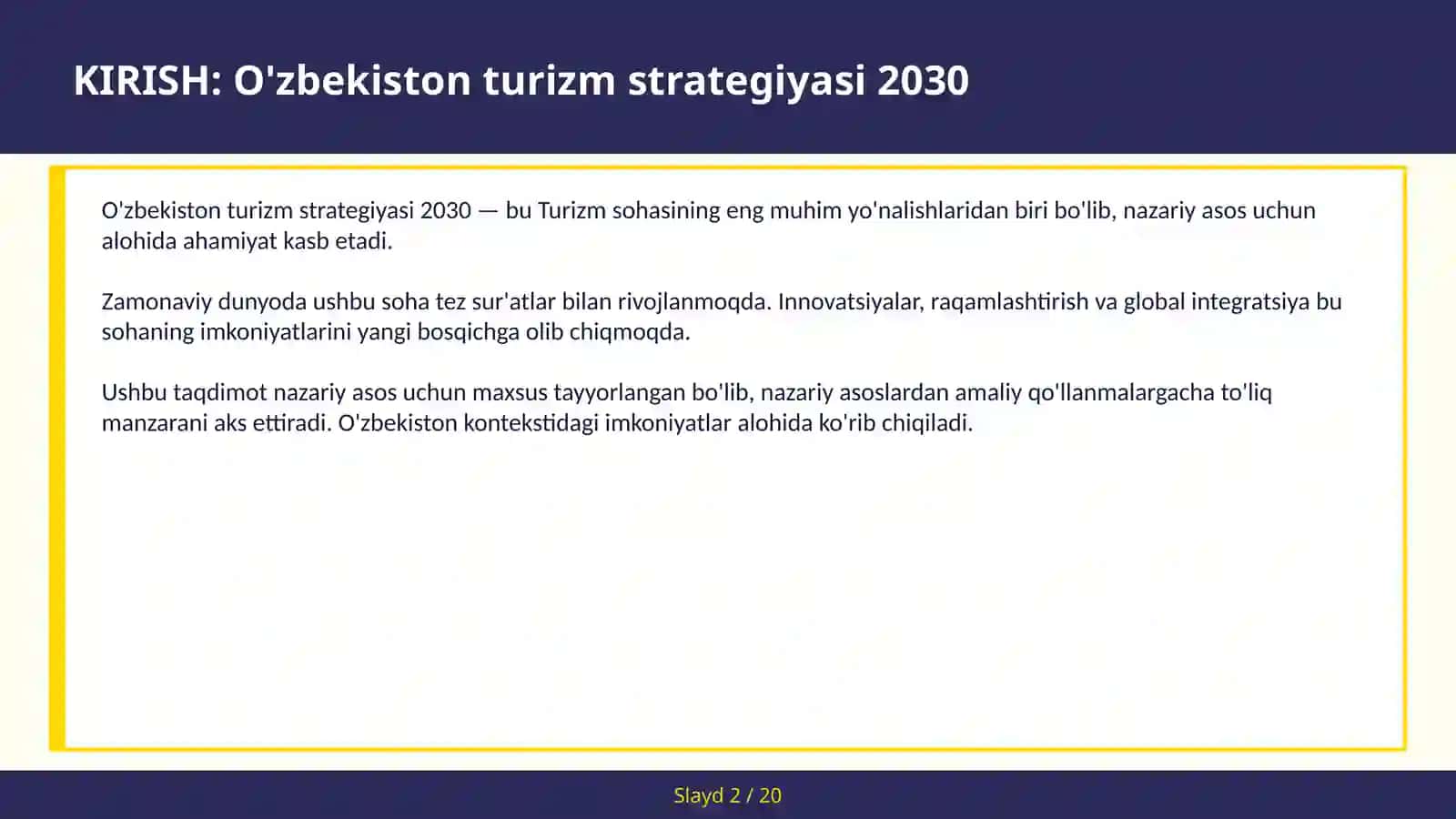 O'ZBEKISTON TURIZM STRATEGIYASI 2030 2