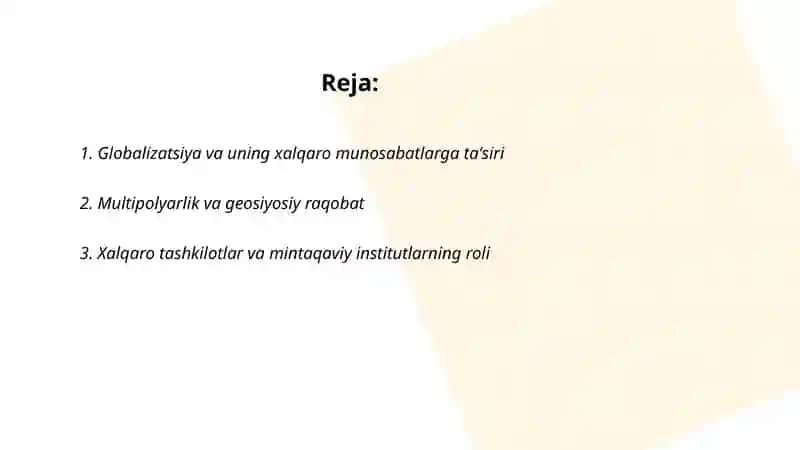 Zamonaviy xalqaro munosabatlarning asosiy tendensiyalari 2