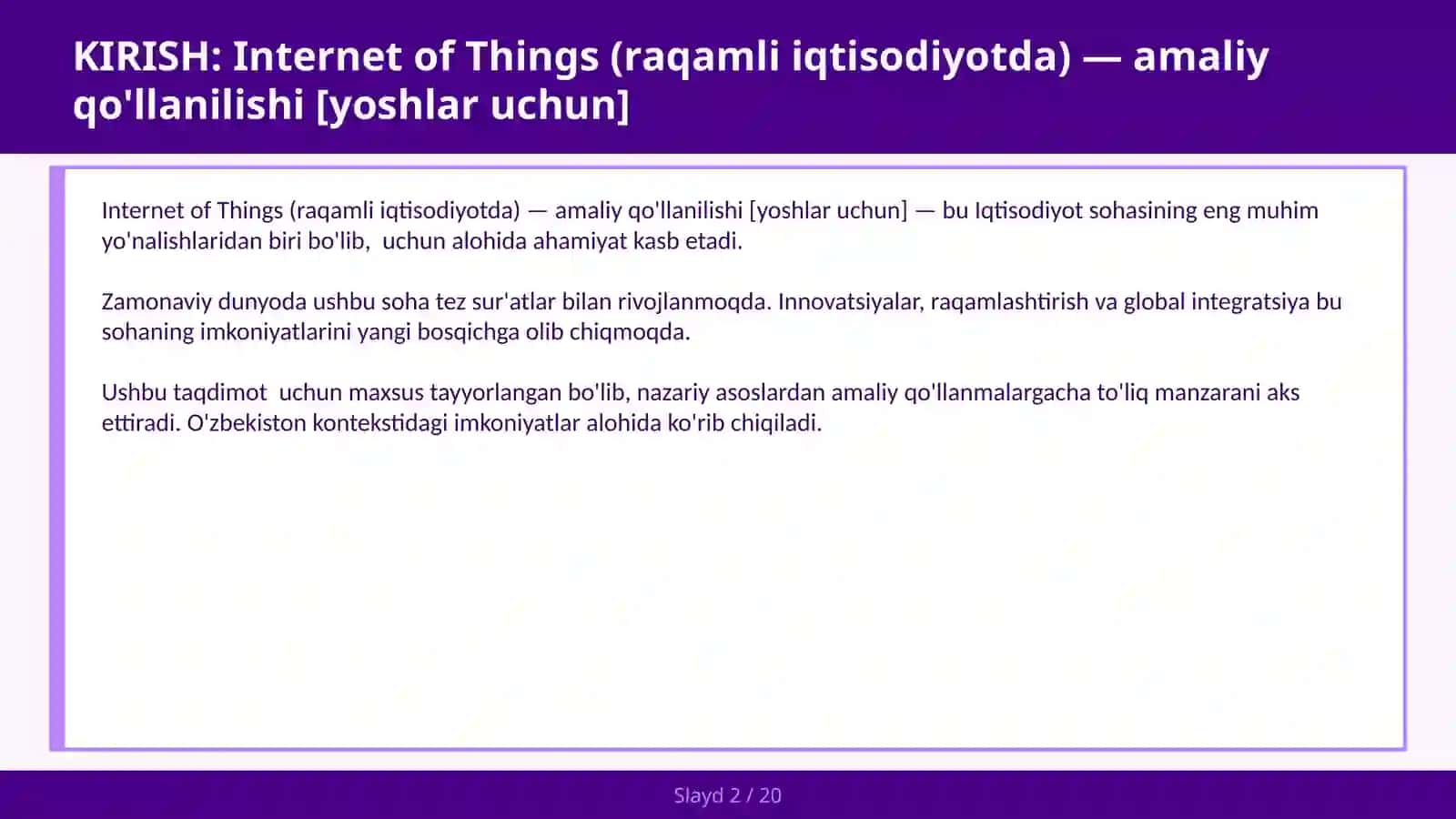 Internet of Things (raqamli iqtisodiyotda) — amaliy qo'llanilishi [yoshlar uchun] 2