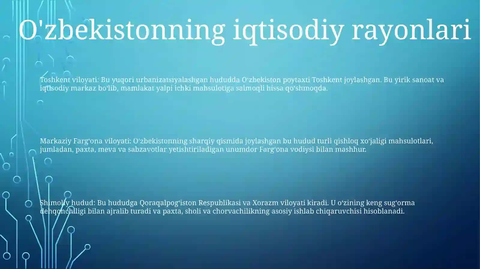 OʻZbekiston Iqtisodiy Geografik Rayonlari Va Yirik Tabbiy Iqtisodiy Mintaqalari 2