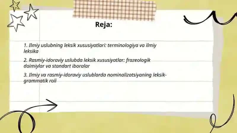 Ilmiy uslub va rasmiy-idoraviy uslublarning leksik-grammatik xususiyatlari 2