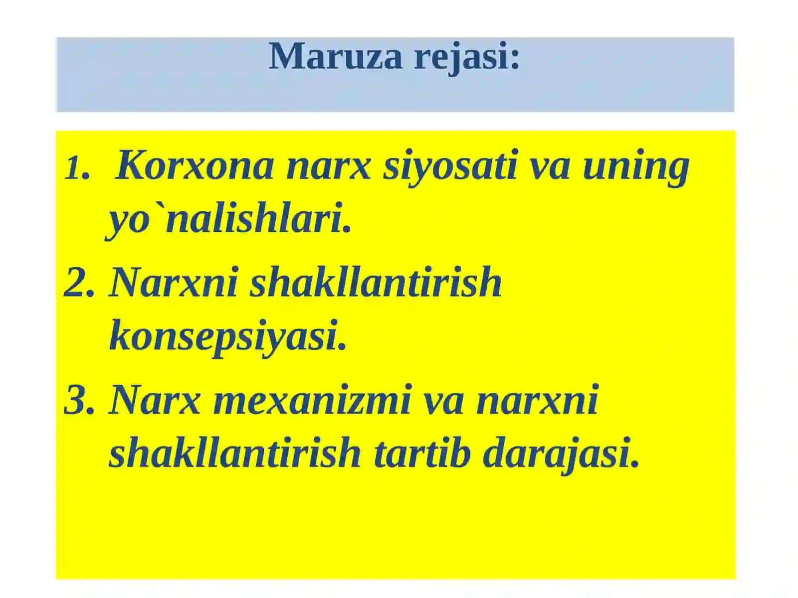 Narx mexanizmi va narxni shakllantirish tartib darajasi 2