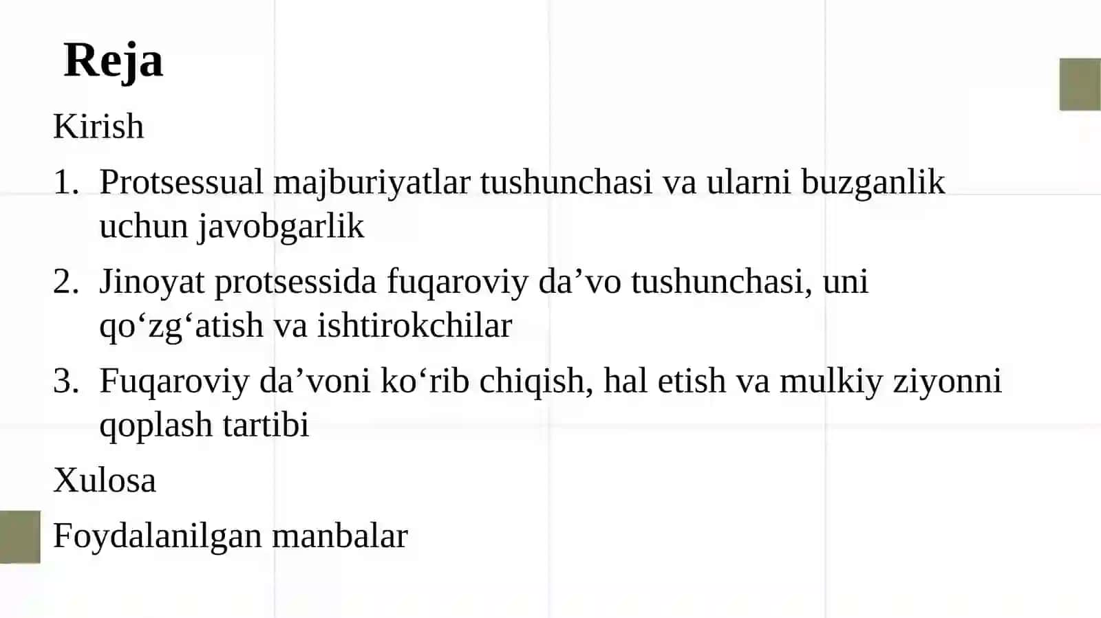 PROTSESSUAL MAJBURIYATLARNI BUZGANLIK UCHUN JAVOBGARLIK VA JINOYAT PROTSESSIDA FUQAROVIY DA’VO 2