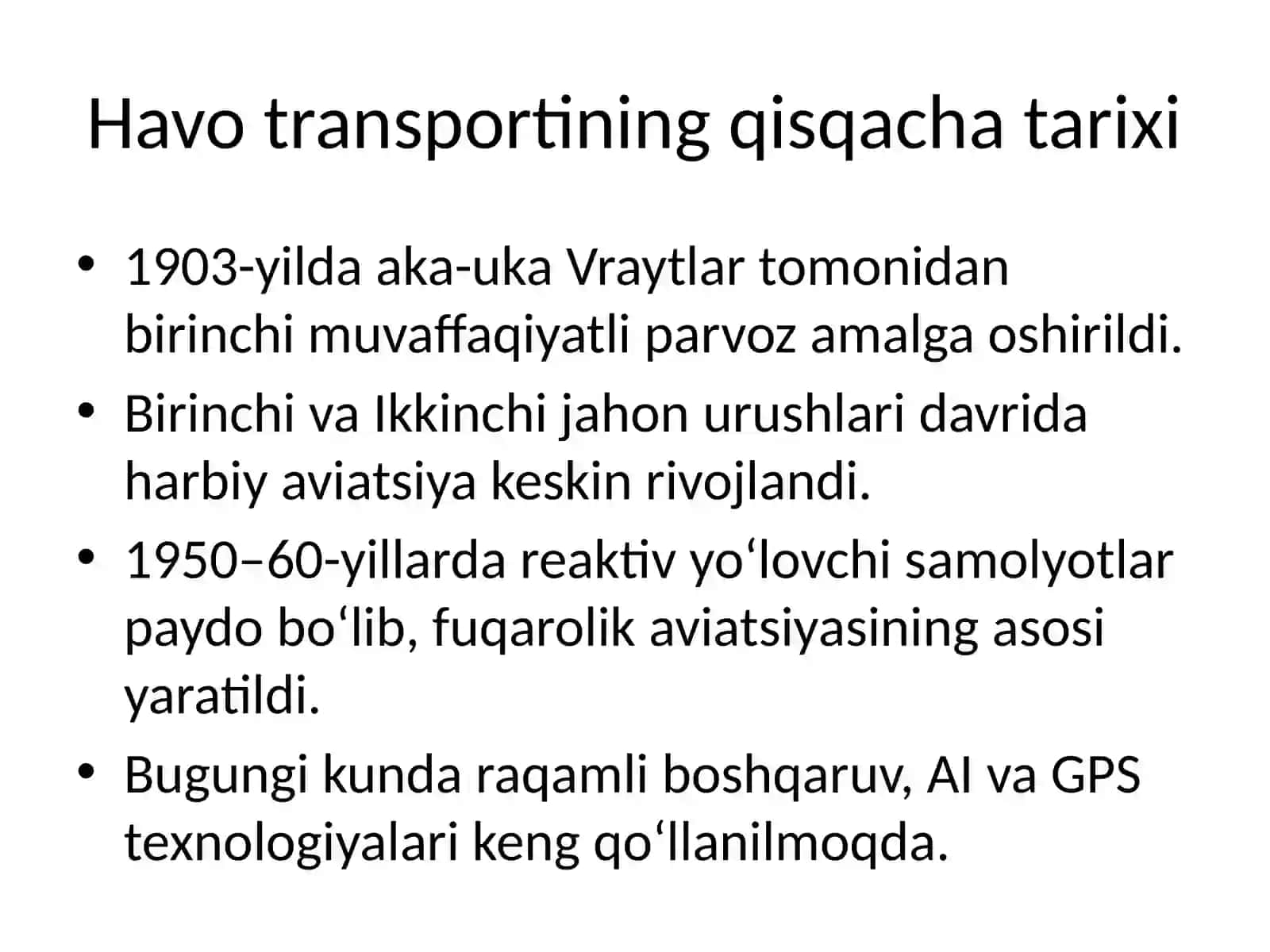 Havo transporti rivojlanishining o‘ziga xos jihatlari 2
