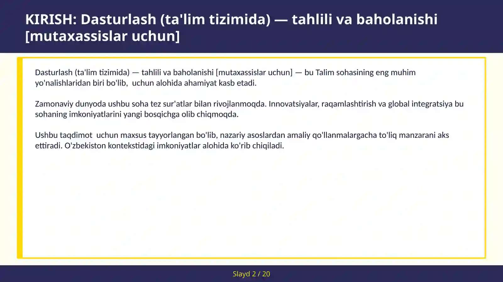 Dasturlash (ta'lim tizimida) — tahlili va baholanishi [mutaxassislar uchun] 2