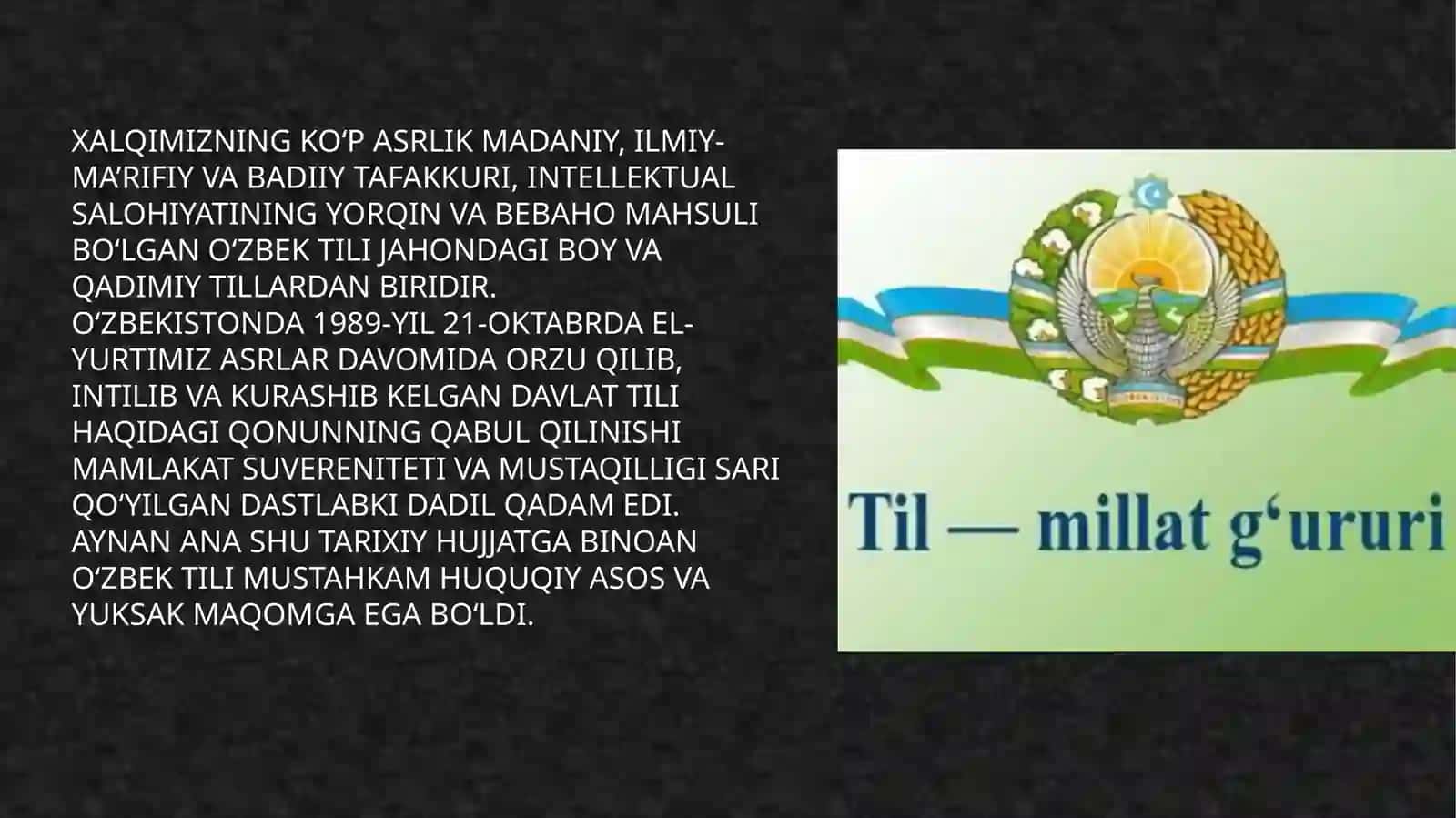 o'zbektilini davlat tili sifatidagi nufuzini oshirish bo'yicha qilinayotgan ishlarning samaradorligi 2
